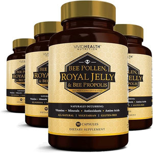 Immune Boosting Royal Jelly (4 Bottles) Supplement with Bee Pollen & Propolis | All Natural, High Potency Superfood for Energy, Clear Skin | 90 Pure, Non-GMO, Gluten Free Vegetarian Caps Each in Pakistan