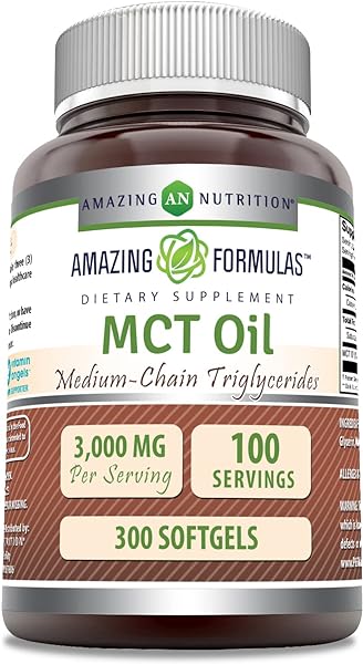 Amazing Formulas MCT Oil Supplement | 1000 Mg Per Serving | 300 Softgels | Non-GMO | Gluten-Free | Made in USA in Pakistan