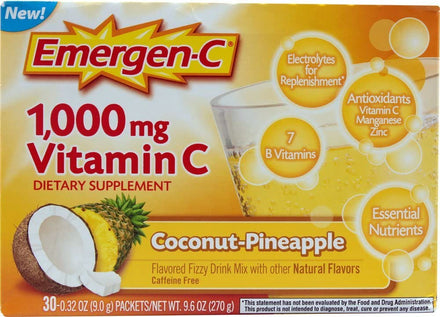 Emergen-C 1000mg Vitamin C Powder for Daily Immune Support Caffeine Free Vitamin C Supplements with Zinc and Manganese, B Vitamins and Electrolytes, Super Orange Flavor - 30 Count