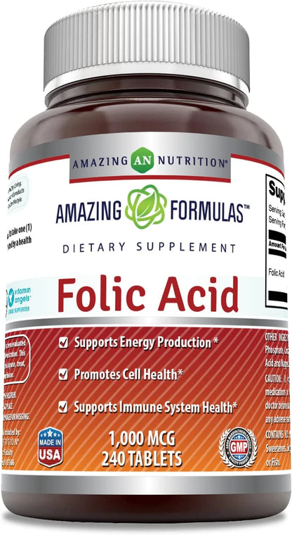 Amazing Formulas Folic Acid Tablets Supplement - Supports Immune System & Energy Production* - Promotes Cell Health* (5000mcg, 120 Count)