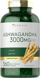 Ashwagandha Supplement 3000mg | 360 Capsules | Root Extract Supplement | Non-GMO, Gluten Free | by Carlyle in Pakistan