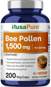 NusaPure Bee Pollen 1500mg 200 Veggie Caps (100% Vegetarian, Non-GMO, Gluten Free) Naturally Occurring Proteins, Aminoacids* in Pakistan