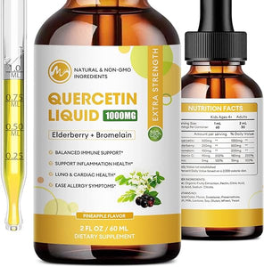 Quercetin Liquid Drops - Quercetin Supplements 1000mg - 4X Stronger Than Pills & Capsules - 5 in 1 Quercetin with Bromelain Elderberry Vitamin for Immunity Health Respiratory Health Skin Care- 2 Fl Oz in Pakistan