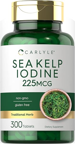 Sea Kelp Iodine Supplement | 225mcg | 300 Tablets | Non-GMO, Gluten Free | Traditional Herb Supplement | by Carlyle in Pakistan