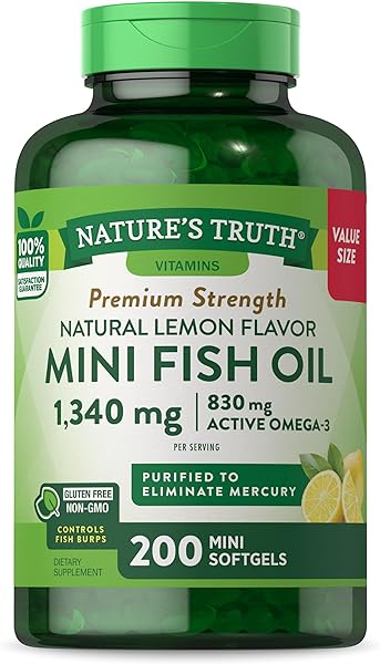 Nature's Truth Fish Oil Omega 3 | 1340 mg | 200 Mini Softgels | Burpless Lemon Flavor Pills | Non-GMO & Gluten Free Supplement in Pakistan in Pakistan