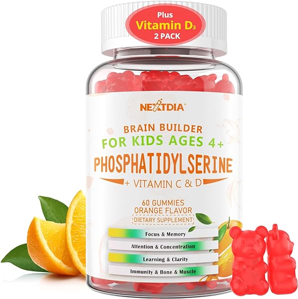 Kids Phosphatidylserine Gummies 100mg + Vitamin D3 400IU, C, Brain Supplements for Memory and Focus, Phosphatidylserine Supplement for Brain Health, Bone & Immune Support, Tasty Orange Flavor, 120 Cts in Pakistan in Pakistan