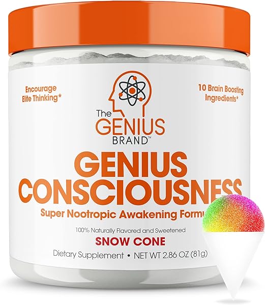 Genius Consciousness, Super Nootropic Brain Supplement Powder, Snow Cone - Focus, Cognitive Function, Concentration & Memory Booster - Alpha GPC & Lions Mane Mushroom for Neuro Energy in Pakistan in Pakistan