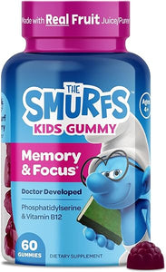 The Smurfs Nootropic Gummies for Kids with Vitamin B12 & L-Theanine | Laser Focus Gummies for Focus and Memory Supplements | Made with Real Fruit in a Smurf Berry | Doctor Developed | 60 Vegan Gummies in Pakistan