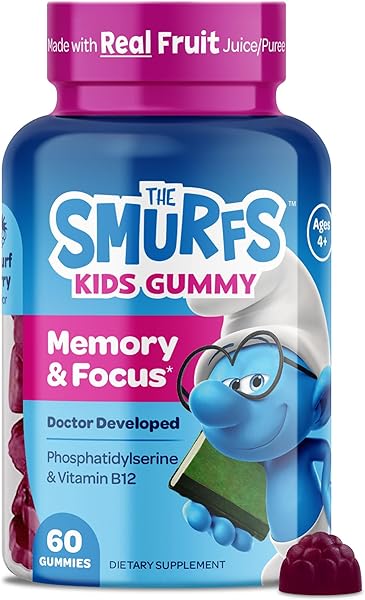 The Smurfs Nootropic Gummies for Kids with Vitamin B12 & L-Theanine | Laser Focus Gummies for Focus and Memory Supplements | Made with Real Fruit in a Smurf Berry | Doctor Developed | 60 Vegan Gummies in Pakistan in Pakistan