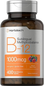 Vitamin B12 Sublingual 1000 mcg | 400 Fast Dissolve Tablets | Methylcobalamin Supplement for Adults | Natural Berry Flavor | Vegan, Vegetarian, Non-GMO, and Gluten Free | by Horbaach in Pakistan