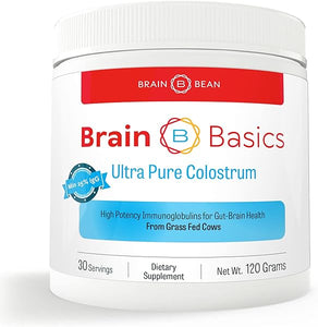 Brain Basics Ultra-Pure Colostrum, 4000mg per Serving, Min 25% IgG antibodies, Gut-Brain-Immune Health, Glowing Hair and Skin. Colostrum Powder from Grass-Fed Cows. 120 Grams - 30 Servings in Pakistan