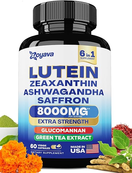 Lutein and Zeaxanthin Supplements 8000 MG Eye Vitamins with Saffron for Eye Health Supplements for Adults, Infused with Glucomannan, Ashwagandha, and Green Tea Extract Vision and Eyes Support in Pakistan