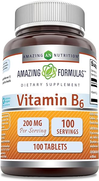 Amazing Formulas Vitamin B6 Pyridoxine 200mg 100 Tablets Supplement | Non-GMO | Gluten Free | Made in USA in Pakistan in Pakistan