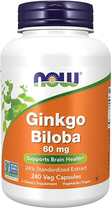 NOW Supplements, Ginkgo Biloba 60 mg, 24% Standardized Extract, Non-GMO Project Verified, 240 Veg Capsules in Pakistan
