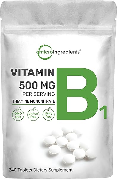 Micro Ingredients Vitamin B1 500mg Per Serving, 240 Tablets | Vitamin B1 Thiamine Supplement, Essential B Vitamins | Supports Metabolism & Healthy Nervous System | Non-GMO, Easy to Swallow in Pakistan in Pakistan