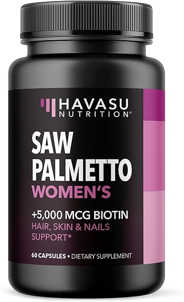 Saw Palmetto for Women + 5000 mcg Biotin Supplement | DHT Blocker Hair Health Vitamins | Supports Stronger Appearance of Hair for Women Post-Partum | 60 Vegan DHT Saw Palmetto for Woman Supplement in Pakistan
