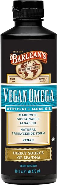 Barlean's Vegan Omega Liquid Flax and Algae Oil Plant Based EPA DHA Supplement from Algal Oil and Organic Flaxseed, Omegas 3 6 and 9 Fatty Acid Supplements, 16 Ounces in Pakistan