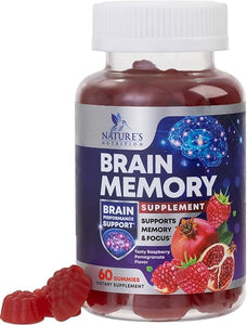 Nootropic Brain Booster Memory Supplement Gummy for Concentration & Mental Focus - Brain Health & Energy with B12, Phosphatidylserine, Coffee Extract, Nature's Vitamins for Men & Women - 60 Gummies in Pakistan