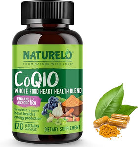 NATURELO Whole Food CoQ10 with Heart Health Blend, Powerful Antioxidant for Energy Production, 120 Capsules in Pakistan