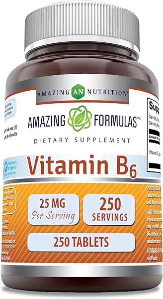 Amazing Formulas Vitamin B6 Pyridoxine 25mg 250 Tablets Supplement | Non GMO | Gluten Free | Made in USA in Pakistan
