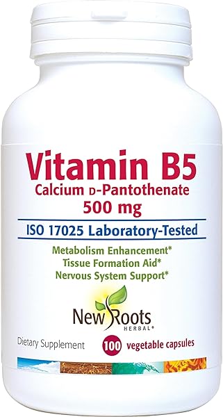 NEW ROOTS HERBAL - Vitamin B5-500mg - 100 Capsules - Vitamin B5 Pantothenic Acid Supplement - Calcium D B5 Vitamins Pantothenic Acid 500mg - B5 Supplement Pantothenic Acid B5 in Pakistan in Pakistan