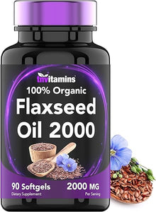 Organic Flaxseed Oil Softgels: 2000 mg x 90 Softgels | High in Omega-3 Fatty Acids | Flaxseed Oil Supplement for Women & Men | Non-GMO in Pakistan