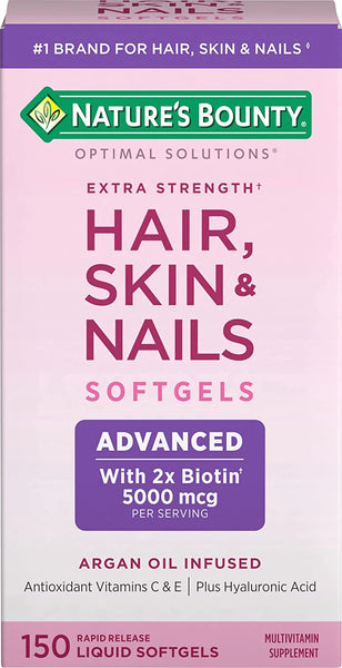 Nature's Bounty Hair, Skin & Nails Rapid Release Softgels, Argan-Infused Vitamin Supplement with Biotin and Hyaluronic Acid, Supports Hair, Skin, and Nail Health for Women, 150 Count in Pakistan