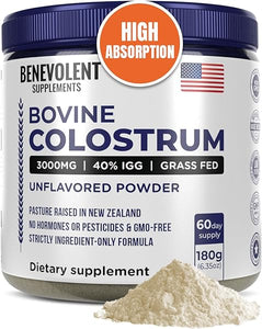 Bovine Colostrum Powder Supplement (3000mg + 40% IgG + No Fillers) Supports Gut & Digestive Health, Muscle Recovery & Growth, Immune Support - Unflavored & Easy to Mix - Grass Fed - 60 servings in Pakistan