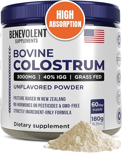 Bovine Colostrum Powder Supplement (3000mg + 40% IgG + No Fillers) Supports Gut & Digestive Health, Muscle Recovery & Growth, Immune Support - Unflavored & Easy to Mix - Grass Fed - 60 servings in Pakistan in Pakistan