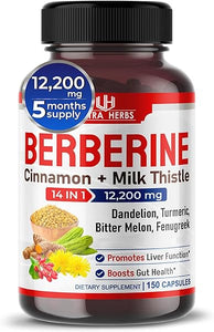 Premium Berberine 12,200MG with Cinnamon, Milk Thistle *USA Made & Test* Promotes Liver Function, Gut Health, Immunity (150 Count (Pack of 1)) in Pakistan
