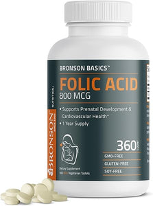 Bronson Folic Acid 800 MCG Supports Prenatal Development, 1 Year Supply, Non-GMO, 360 Tablets in Pakistan