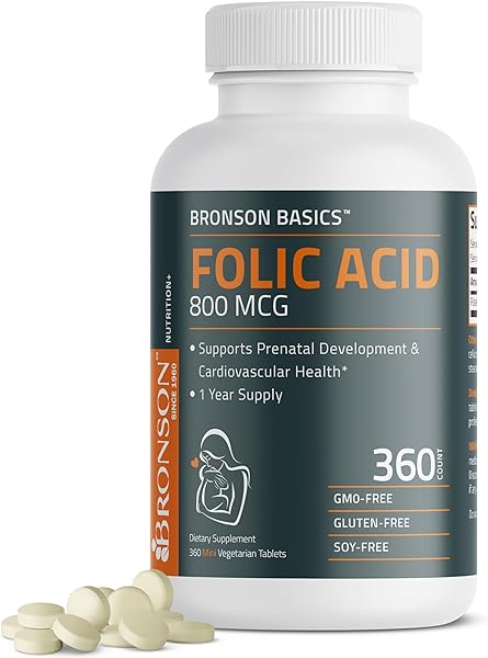 Bronson Folic Acid 800 MCG Supports Prenatal Development, 1 Year Supply, Non-GMO, 360 Tablets in Pakistan in Pakistan