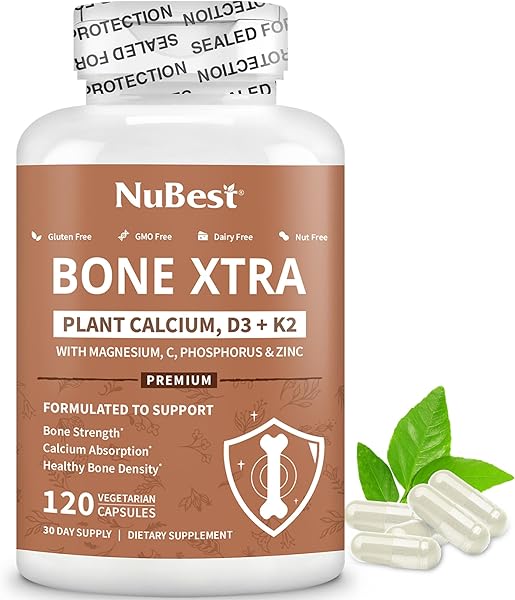 Bone Xtra - Vegan Bone Strength Formula for Stronger Bones, Plant-based Calcium from Marine Algae, Vitamins D3, Vitamin K2, Magnesium, Phosphorus & More for Teens, Adults - 120 Caps | 1 Month Supply in Pakistan in Pakistan