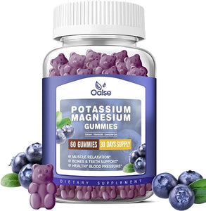 Potassium Magnesium Gummies for Adults Kids, High Absorption Potassium Citrate 99mg Magnesium Citrate 400mg, Chewable Gummy Supplements for Leg & Muscle Health, Blueberry, 60 Count in Pakistan