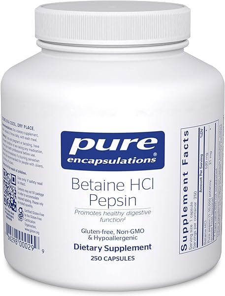 Pure Encapsulations Betaine HCl Pepsin - Digestive Enzymes Supplement for Digestion Aid & Support, Stomach Acid & Nutrient Absorption* - with Betaine HCl Pepsin - 250 Capsules in Pakistan in Pakistan