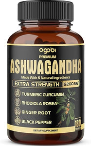 5in1 Premium Ashwagandha Capsules - High Extracted Equivalents to 5200mg Powder - Added Turmeric, Rhodiola Rosea, Ginger, Black Pepper - Strength, Spirit & Immune Support - 180 Caps for 6 Months in Pakistan