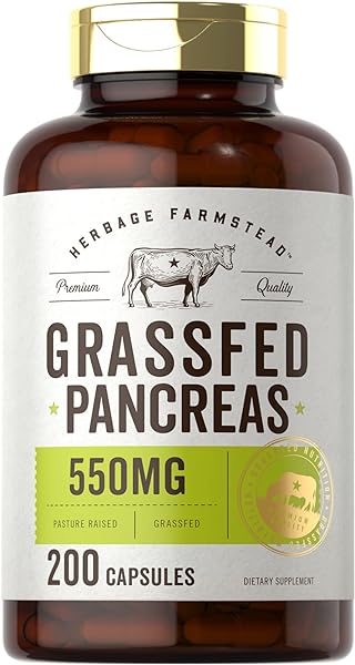 Grass Fed Beef Pancreas 550mg | 200 Capsules | Desiccated Pasture Raised Bovine Supplement | Non-GMO, Gluten Free | by Herbage Farmstead in Pakistan in Pakistan