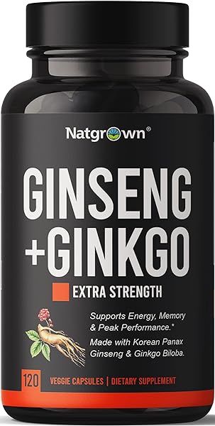 Panax Ginseng and Ginkgo Biloba Complex Capsules with Korean Red Ginseng & Ginko Leaf Extract Supplement for Men & Women - Supports Memory Focus Energy & Brain Function - Vegan Pills - 120ct in Pakistan in Pakistan