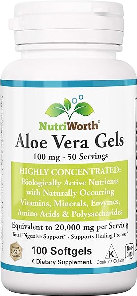 Aloe Vera Supplement (100 Softgels) 20,000mg Pure Gel Equivalency – Made with Organic Aloe Vera in Pakistan
