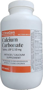 Calcium Carbonate Tablets USP 1250 mg for Relief of Acid Indigestion, Heartburn, Sour Stomach, Upset Stomach and as Calcium Supplement 500 Tablets per Bottle by CitraGen Pharmaceuticals Inc in Pakistan