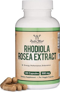 Rhodiola Rosea Supplement 500mg, 120 Vegan Capsules (Manufactured and Third Party Tested in The USA, 3% Salidrosides, 1% Rosavins Extract) for Performance, Calming, Motivation by Double Wood in Pakistan