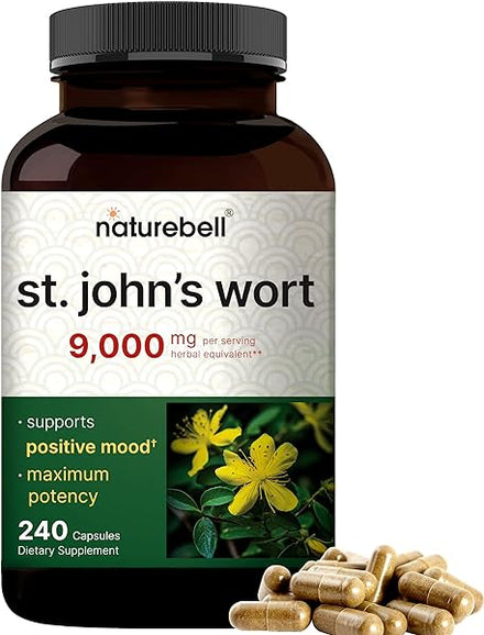 NatureBell St Johns Wort 9,000mg Per Serving, 240 Capsules | 15:1 Herbal Extract, North American Harvest, Rich in Hypericin – Positive Mood Support Supplement – St. John’s Wort – Non-GMO in Pakistan