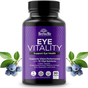 Eye Vitamins Supplement with Lutein, Bilberry, Beta Carotene, L-Taurine, Zinc and Quercetin, 90 Capsules, Supports Vision, Ocular and Macular Health, Helps Eyes Filter Blue Light in Pakistan