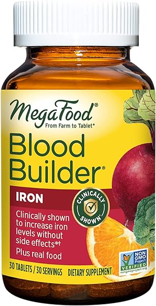 MegaFood Blood Builder - Iron Supplement Clinically Shown to Increase Iron Levels Without Side Effects - Iron Supplement for Women with Vitamin C, Vitamin B12 and Folic Acid - Vegan - 30 Tabs in Pakistan in Pakistan