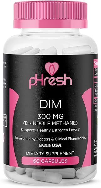 pHresh DIM Supplement - Women Estrogen Balance Support 300 mg - Gluten-Free Diindolylmethane with Bioperine - Estrogen Supplement for Women and Men - non-GMO Hormonal Acne Supplements, Made in the USA in Pakistan in Pakistan