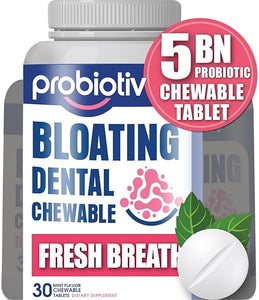 Chewable Probiotics for Daily Bloating w/ 5 Billion CFU – “Two-in-One Combo” Digestive Enzymes for Bloating/Gas Discomfort & Dental Probiotics for Teeth & Gums Health – 30 Mint Tablets in Pakistan