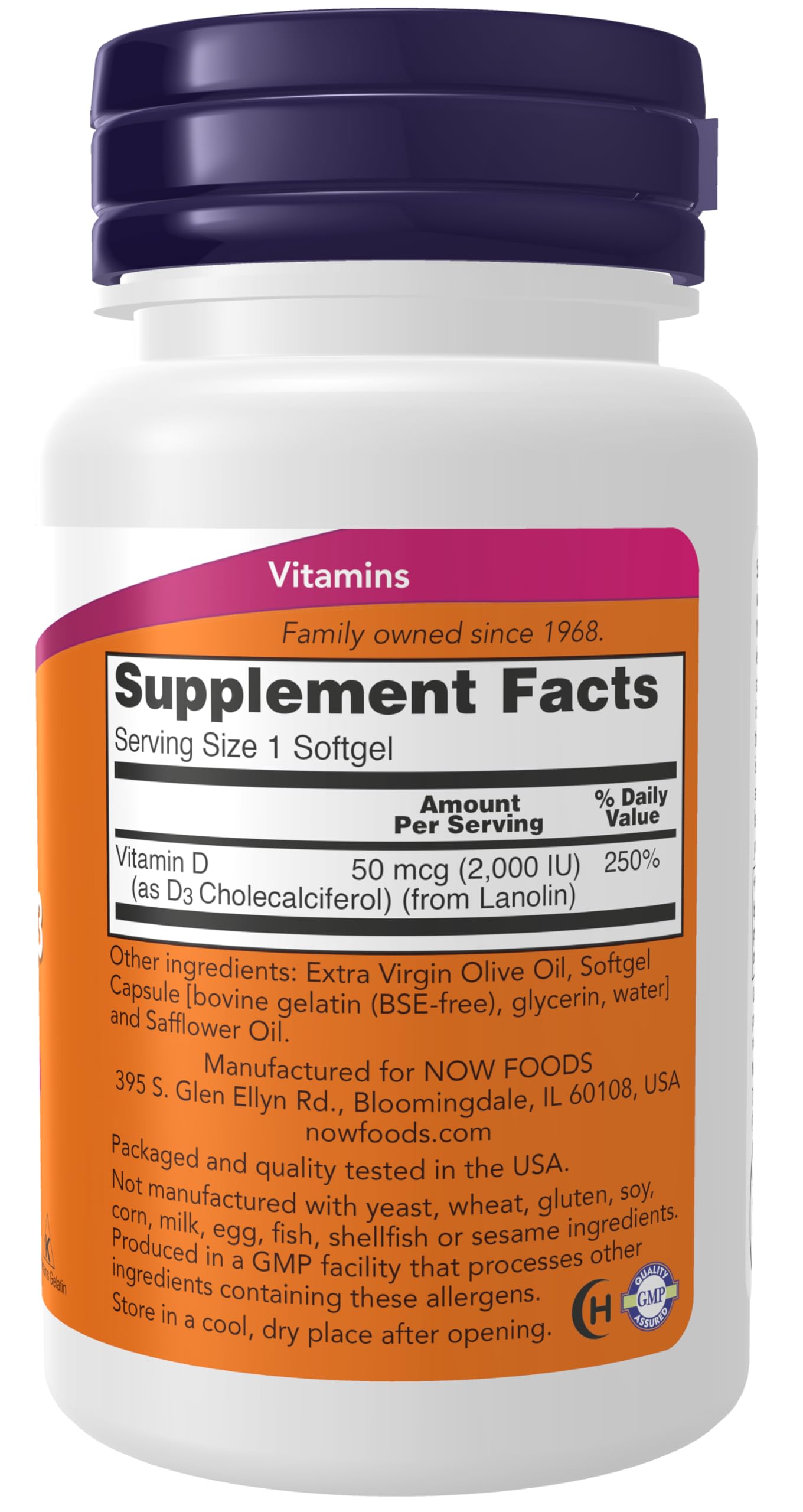 NOW Supplements, Vitamin D-3 2,000 IU, High Potency, Structural Support*, 120 Softgels