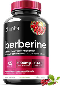 Berberine Supplement 1000mg Potent Botanical Capsules for Weight Management Support with Bitter Melon Fruit and Banaba Leaf Extract - Berberine HCl from Indian Barberry Extract - 30 Servings -Thinbi in Pakistan