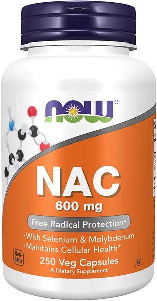 NOW Supplements, NAC (N-Acetyl Cysteine) 600 mg with Selenium & Molybdenum, 250 Veg Capsules