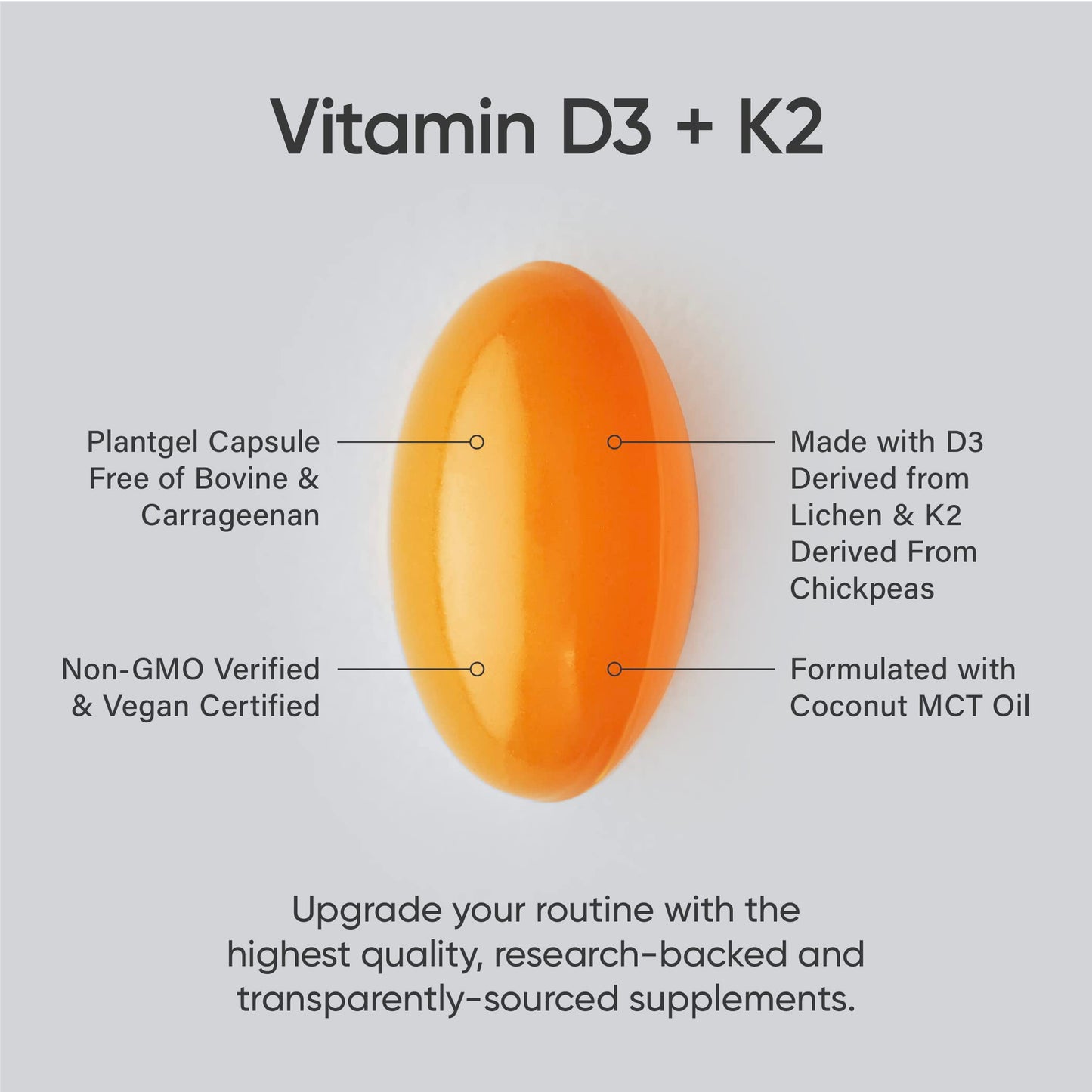 Sports Research Vitamin D3 K2 with Coconut Oil | Plant Based Vitamin K2 MK7 + Vegan D3 5000iu for Bone & Immune Health | Vegan Certified, Soy & Gluten Free - 30 Count Softgels
